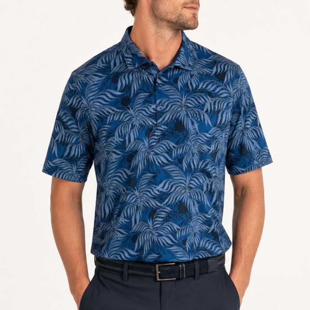 Travis Mathew Short Sleeve Golf Polo Shirt Blue Floral jersey XL